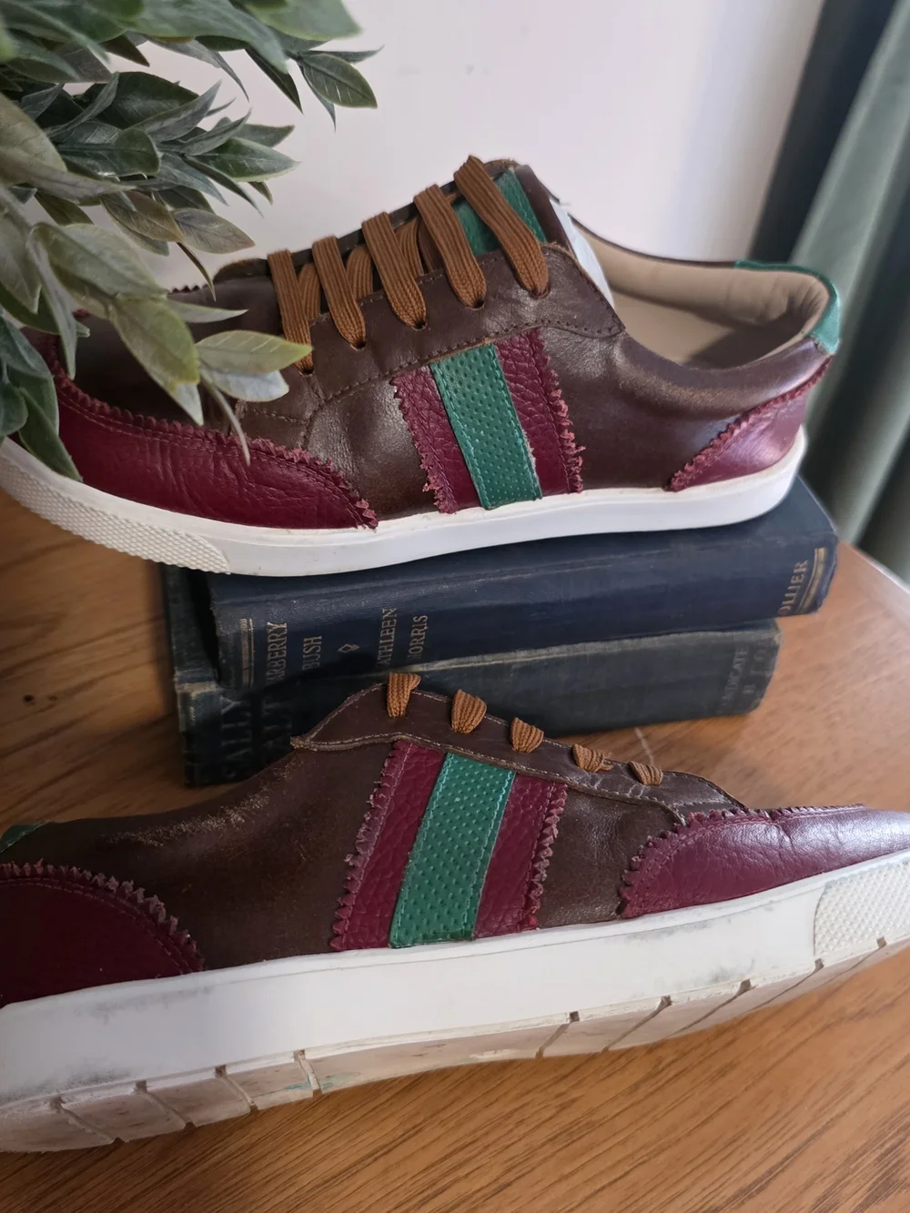 Elephantito Leather Colorblock Sneakers Kids US 4 EU 35 Brown Burgundy Lace Up